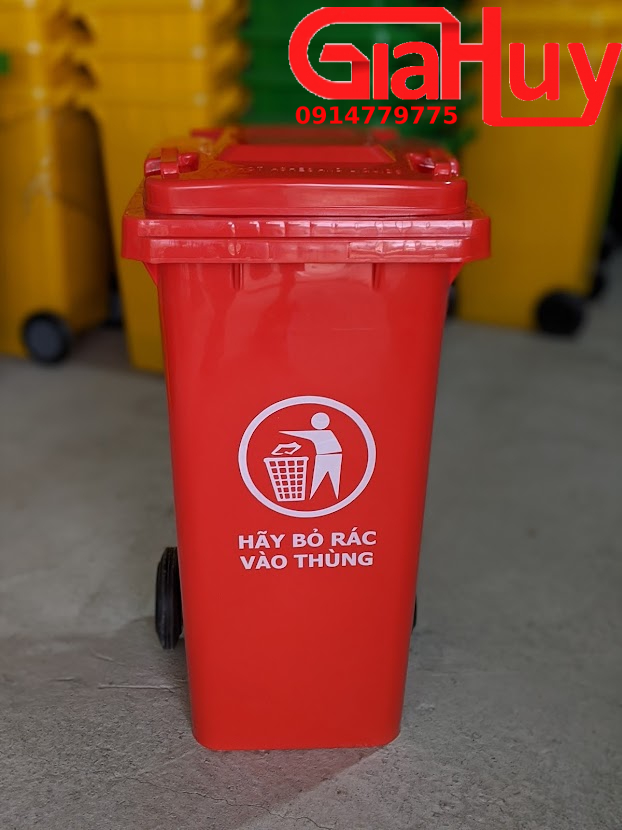 Thùng rác có nắp đậy màu đỏ